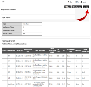 Budget report KNX Design Tool - document printing feature