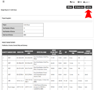 Budget report KNX Design and Planning Tool - document printing feature